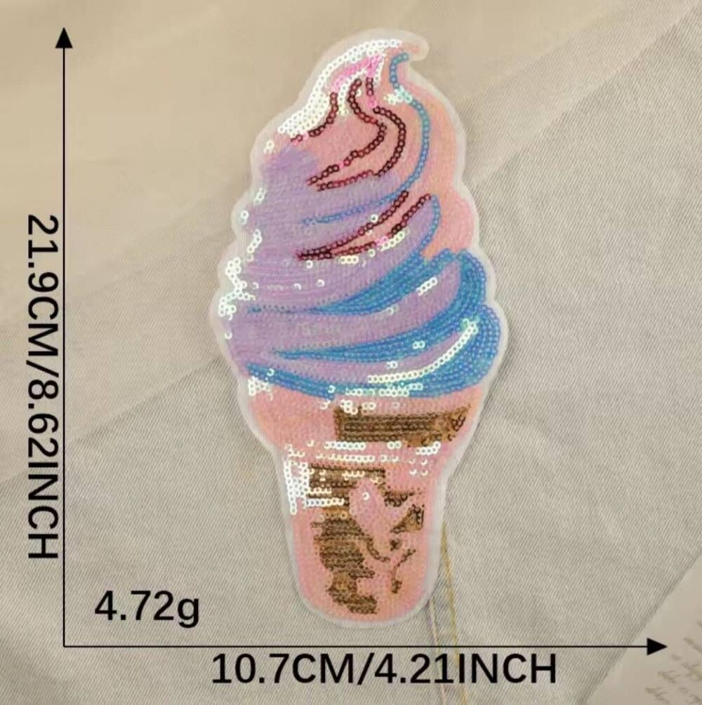 NWOT Large Sequin Ice Cream Iron On Pastel Applique 10" x 3"